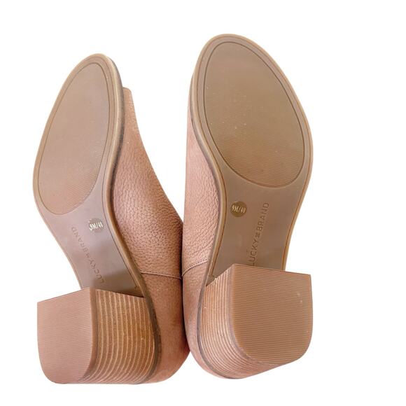 Lucky Brand Roakly Tan Leather Peeo Toe Heels Sz 9 - Picture 6 of 7